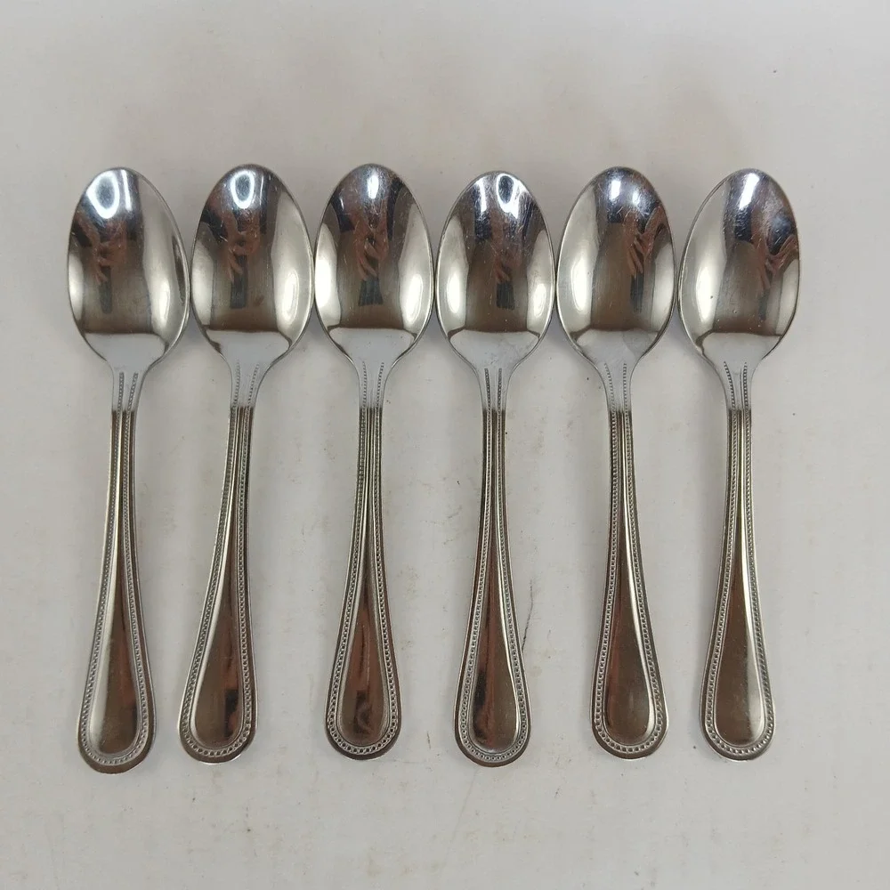 Gibson BEADED Stainless Flatware - Set of 6 Place Oval Soup Spoon 7 1/4
